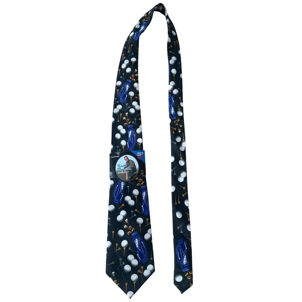 Keith Daniels Golf Necktie Mens OS Black Blue Novelty Print Play Ball Series 1